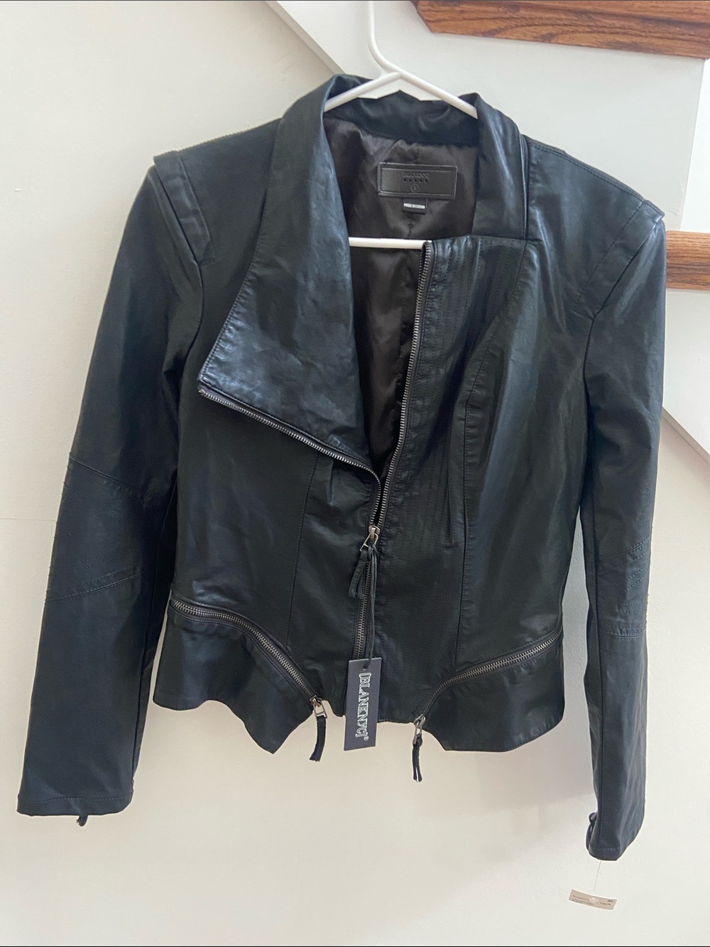 Blank NYC Black Leather Zip-Front Moto Jacket